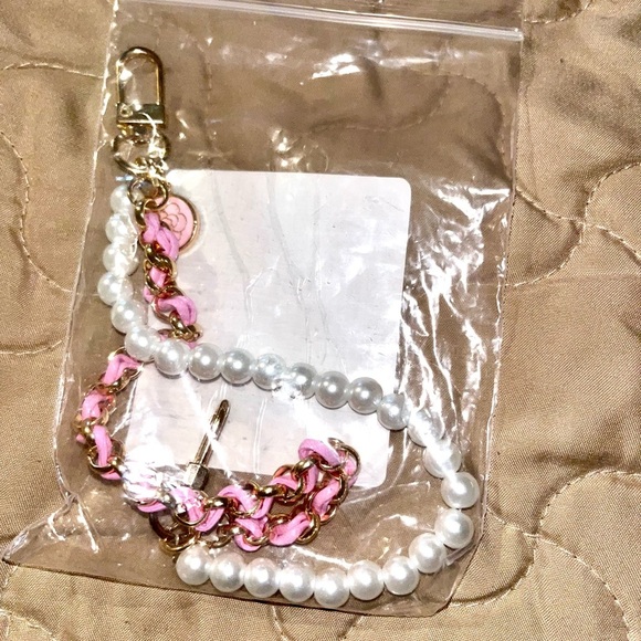 Pink and Gold Chain Purse Charm with Pearls - Picture 5 of 5